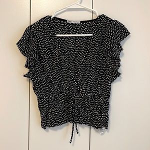 Zara Black White Polka Dot Pleated Top, Size M
